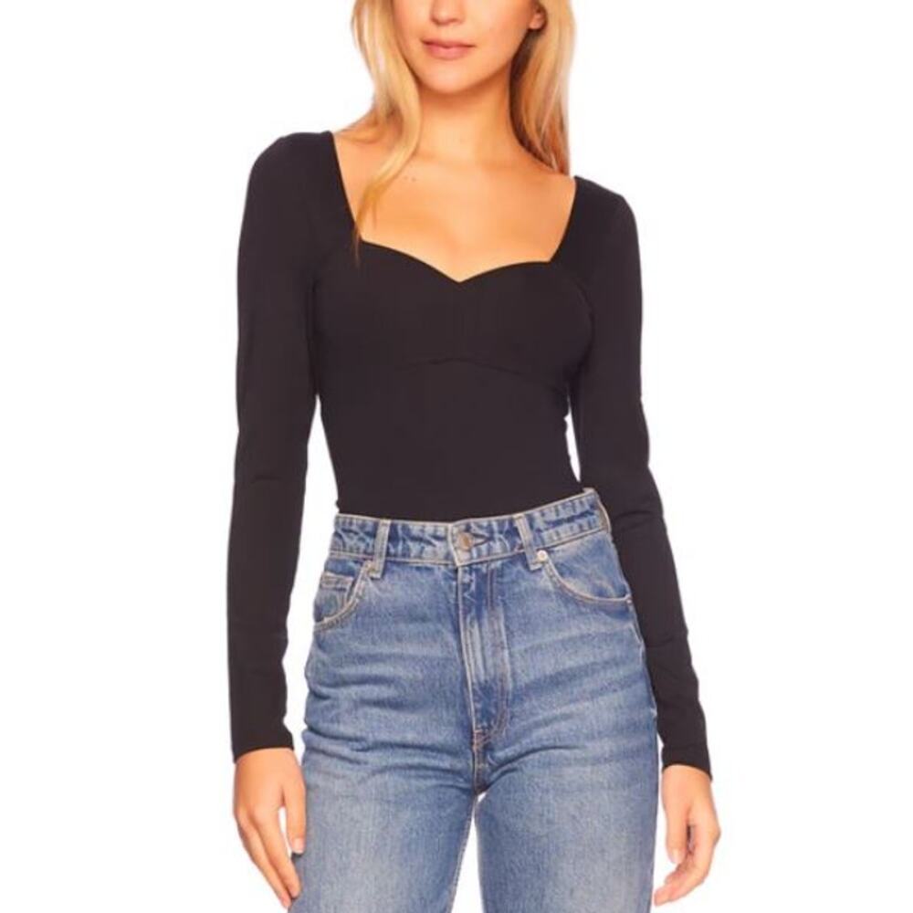 Susana Monaco Sweetheart Long Sleeve Top Black NWT Size XS